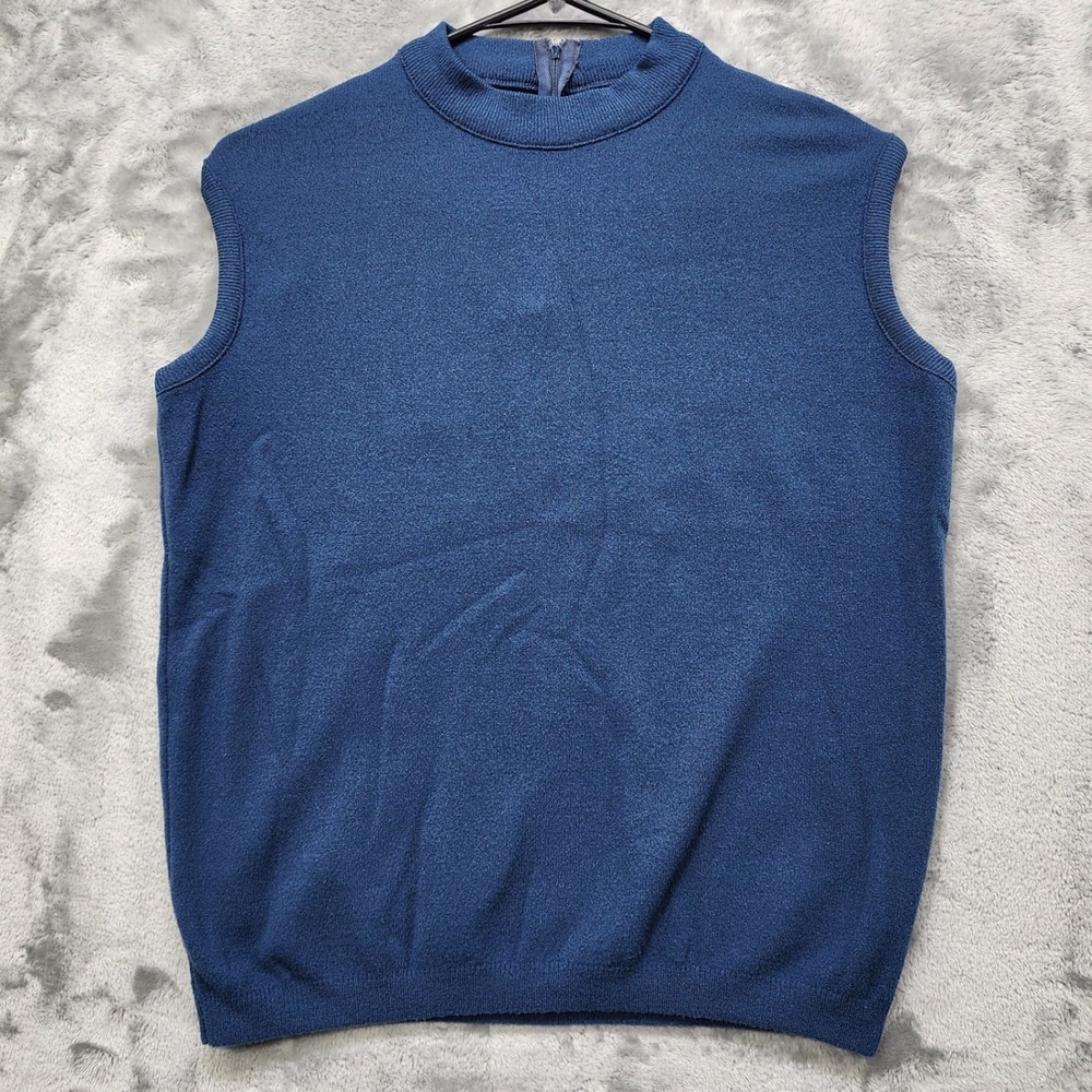 Vintage Koret of California Top Womens S Blue Mock‎ Neck Sleeveless Stretch Knit